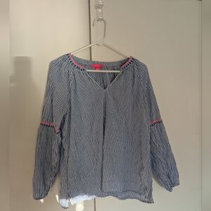 Lilly Pulitzer Striped Blue Top With Pink Embroidered Accents Size Medium